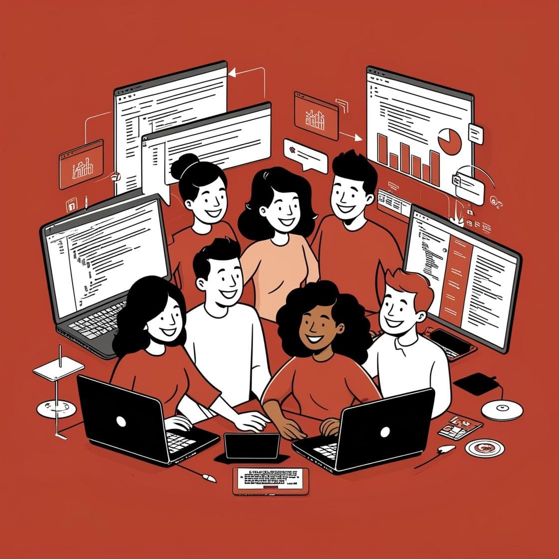 Art showing web developers developing their skills and being successful